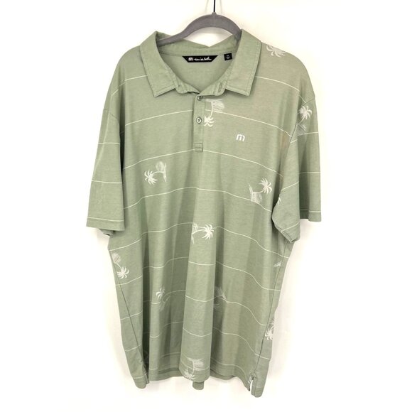 Travis Mathew Mens Golf Polo Palm Trees Striped Green Size XXL Moisture Wicking - Picture 1 of 5